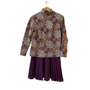 Vintage Burt Stanley Layered Dress Size 16 Multi Floral Mock Neck Long Sleeve